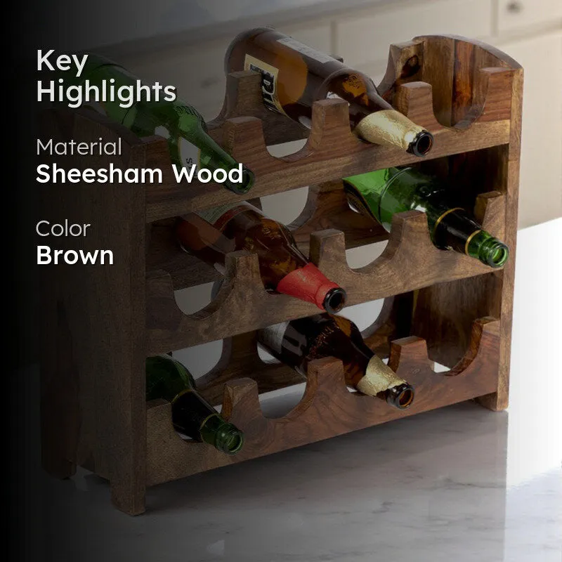 Yverox Sheesham Wooden Wine Rack - Light Brown media 2