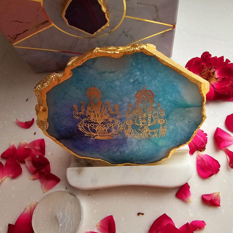 Festive Ganesha Laxmi Tealight Candle Holder - Turquoise media 3