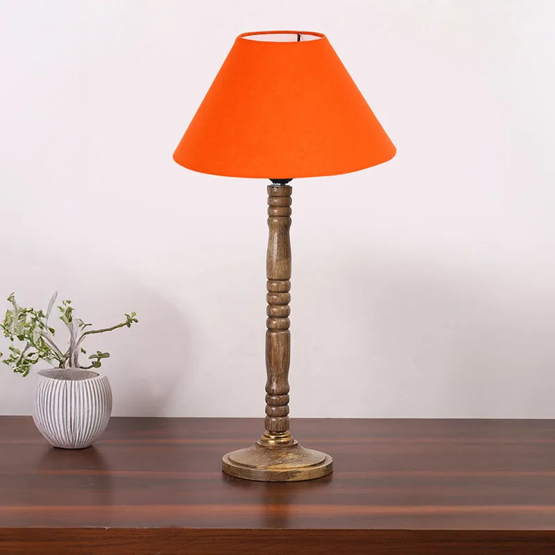 Glow Mesa Table Lamp With Carved Wooden Base - Orange,Brown media 3