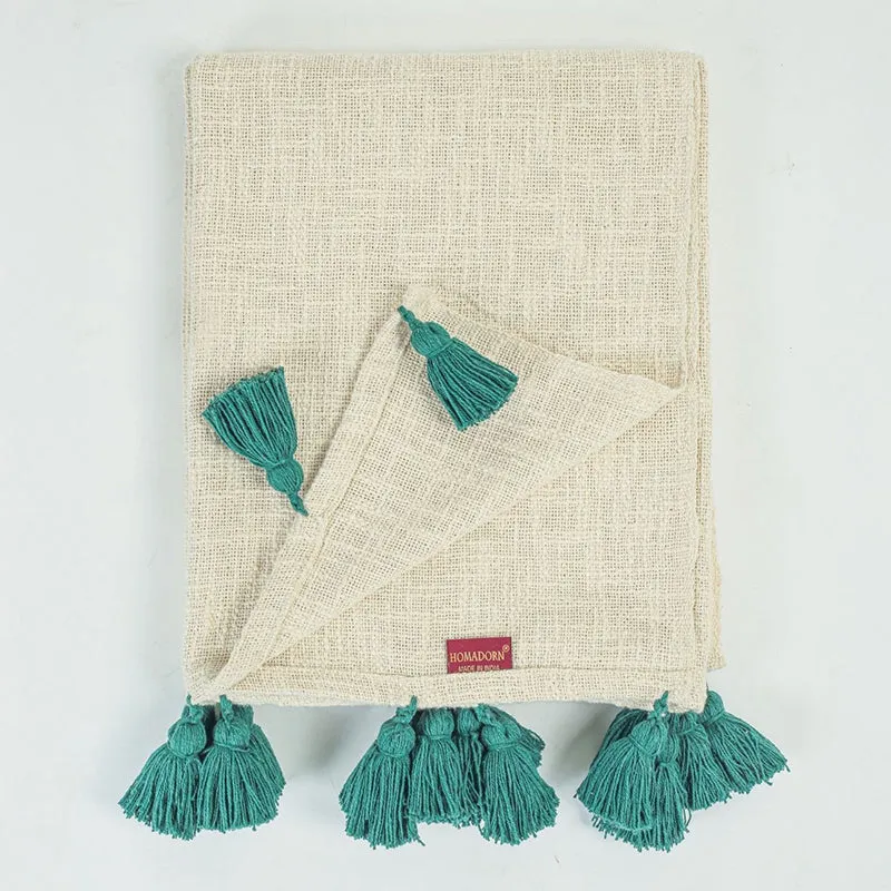 Tassura Tasselled Cotton Throw - Green media 5