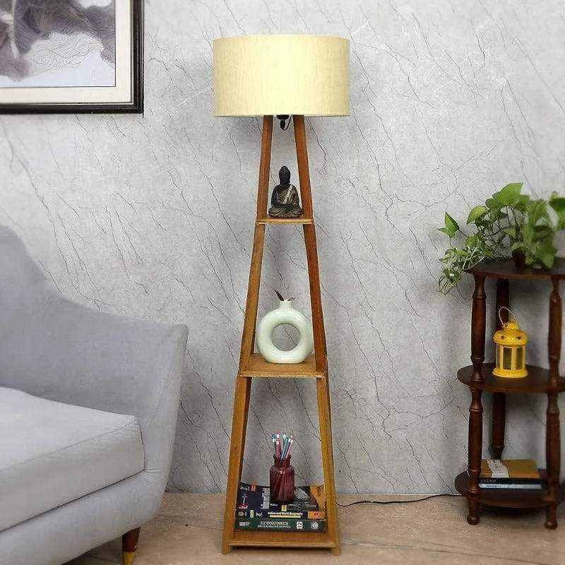 Blace Netima Wooden Floor Lamp With Shelf - Beige media 3