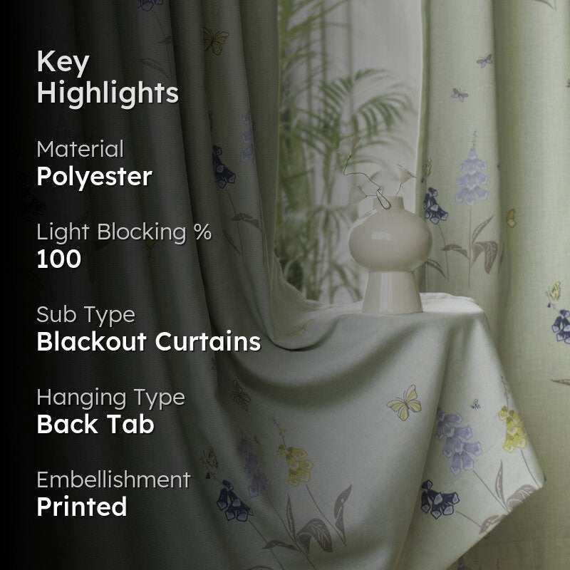 Tranquebar Home Floral Royale Polyester Curtains(Green) - Set Of Two media 2