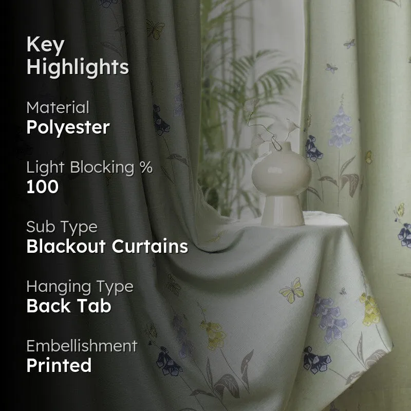 Tranquebar Home Floral Royale Polyester Curtains(Green) - Set Of Two media 2