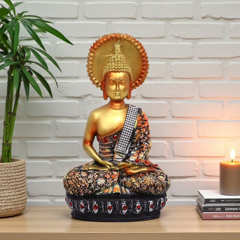 Sovereign Lotus Buddha Polyresin Idol (7 inches) - Gold