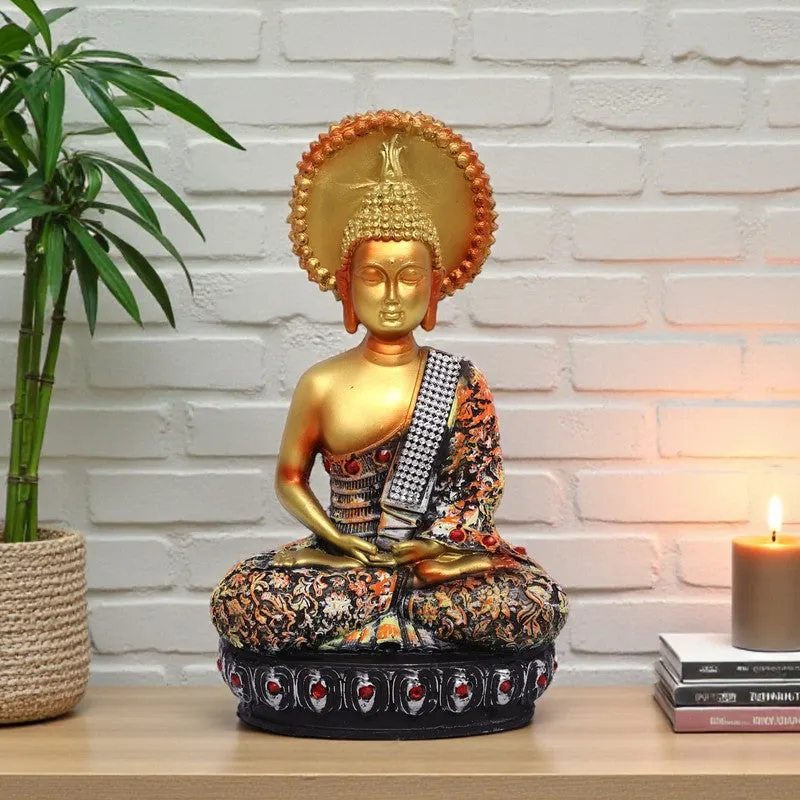 Sovereign Lotus Buddha Polyresin Idol (7 inches) - Gold media 1
