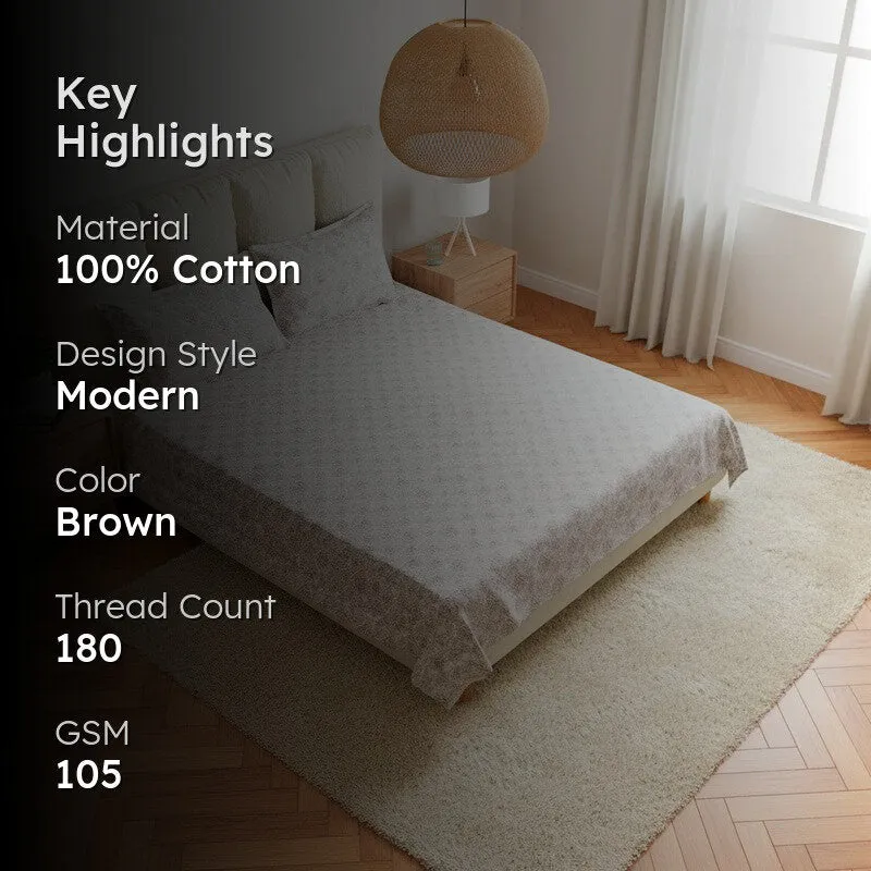 Geome Floral Cotton Bedsheet (Brown) - 180 TC media 2