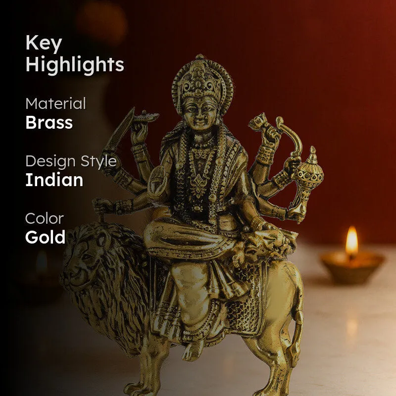 Divine Durga Brass Idol - Gold media 2