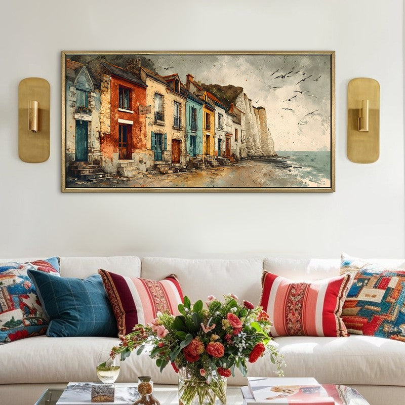 Vintage Coastal Cliff Houses Wall Art
