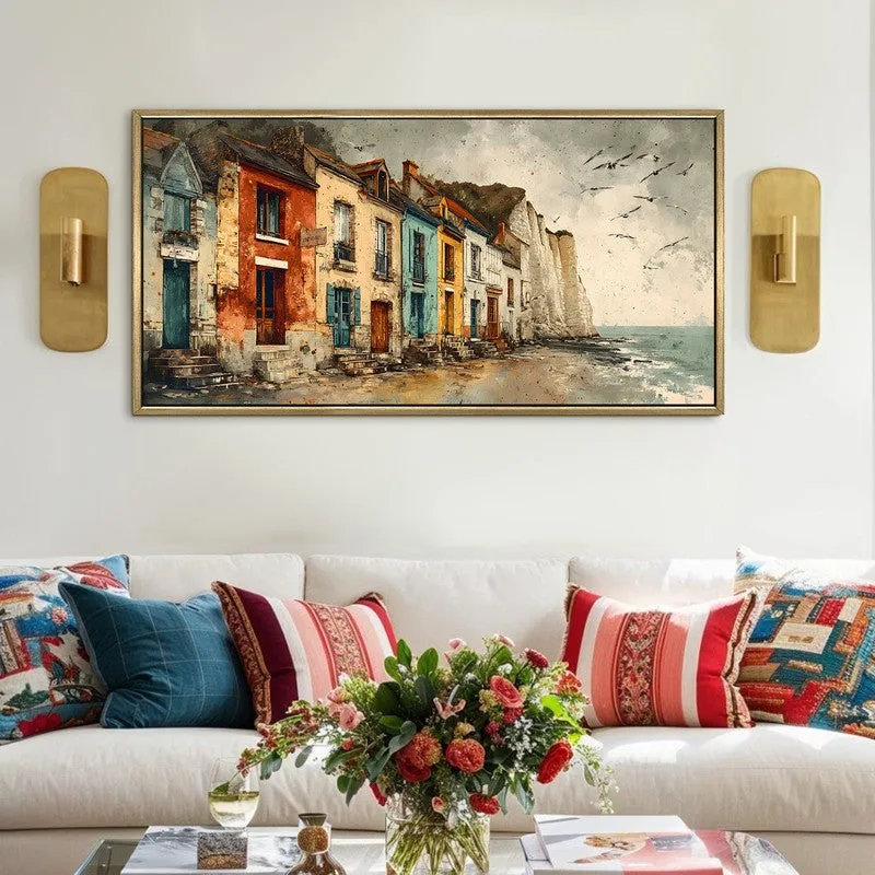 Vintage Coastal Cliff Houses Wall Art media 1