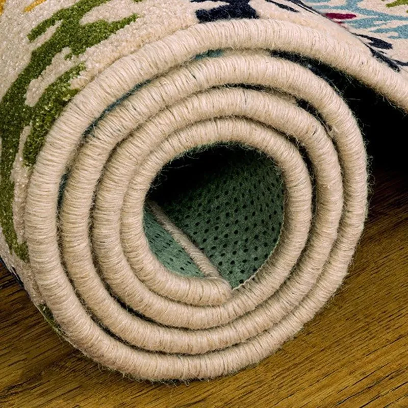 Saruman Hand Tufted Ethnic Wool & Nylon Carpet - Beige & Green media 7