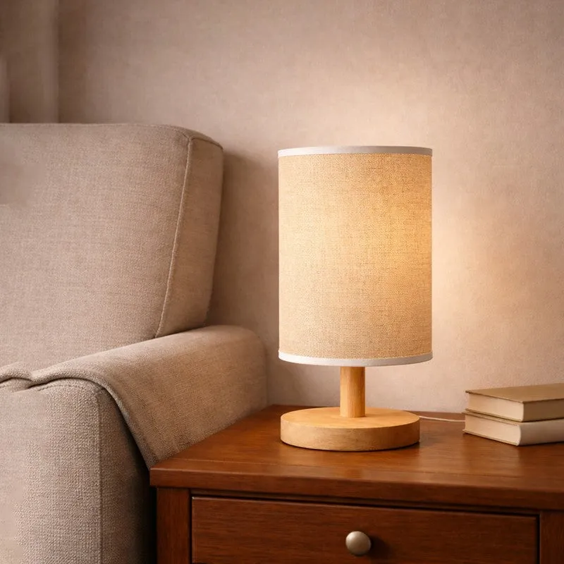 Natural Grain Jute Wooden Table Lamp - Beige media 5