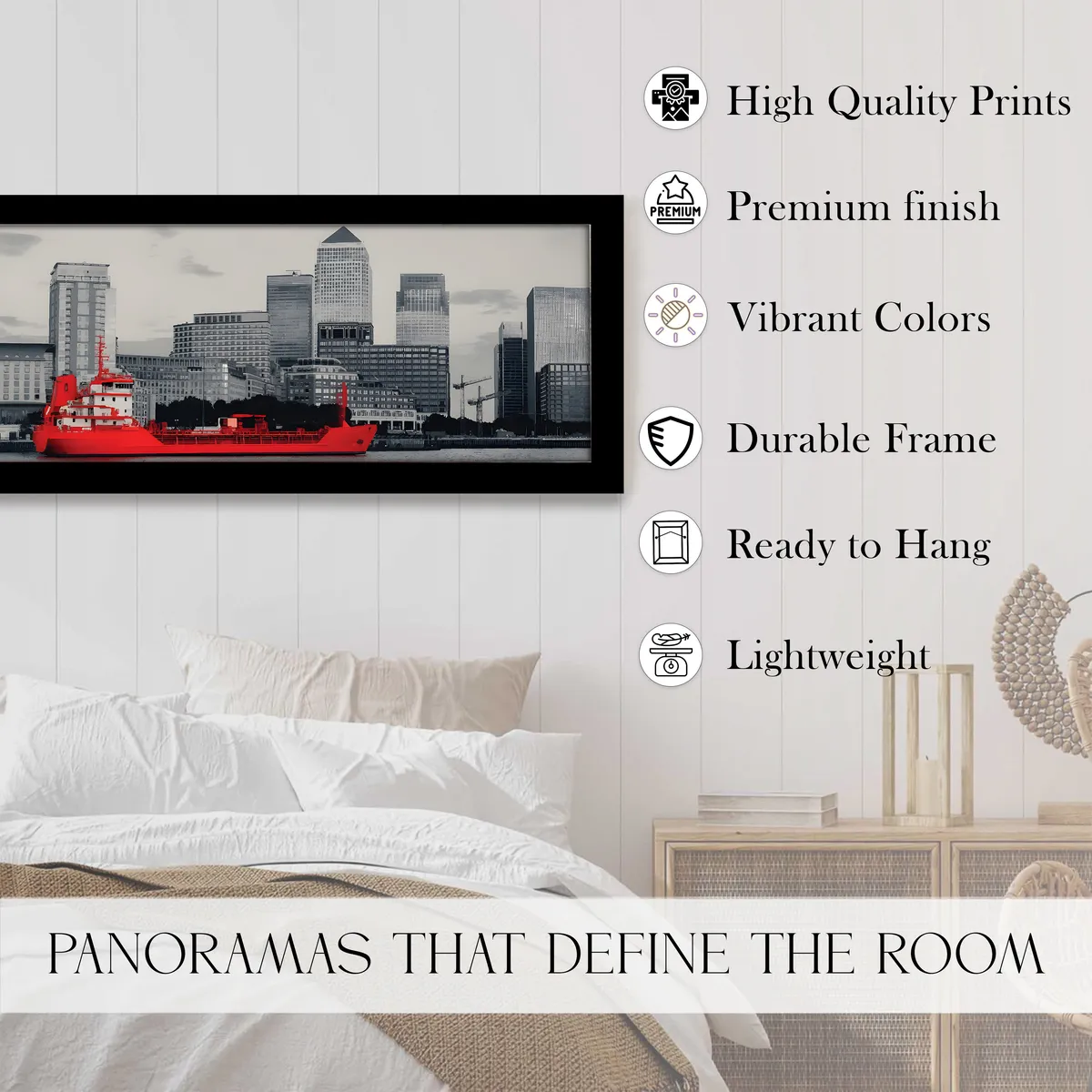 Cityscape Red Boat Wall Painting With Frame media 3