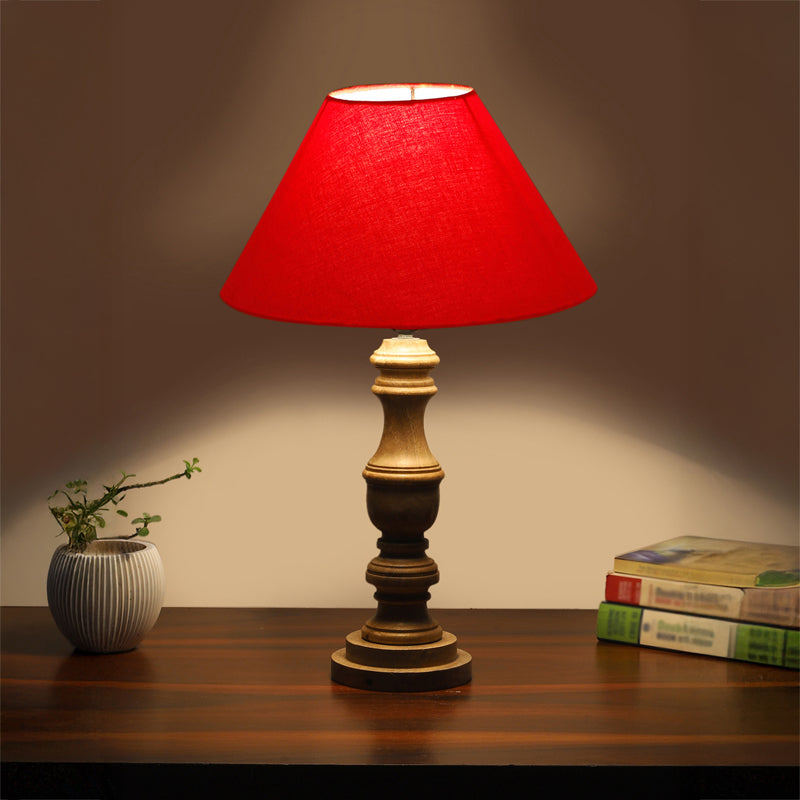 Cotin II Carve Wooden Table Lamp - Red,Brown