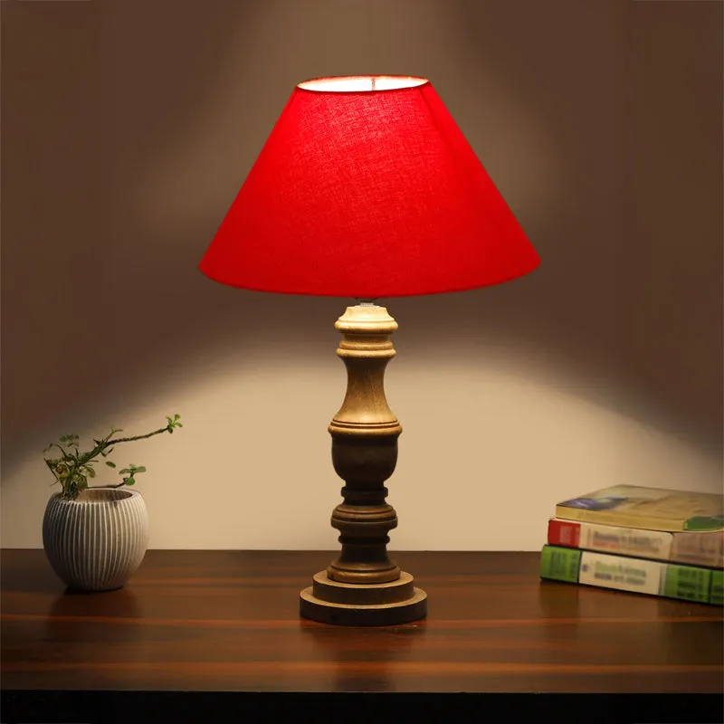 Cotin II Carve Wooden Table Lamp - Red,Brown media 1