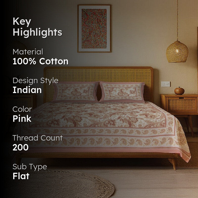 Urban Space Ethnic Bloom Cotton Bedsheet - 200 TC media 2