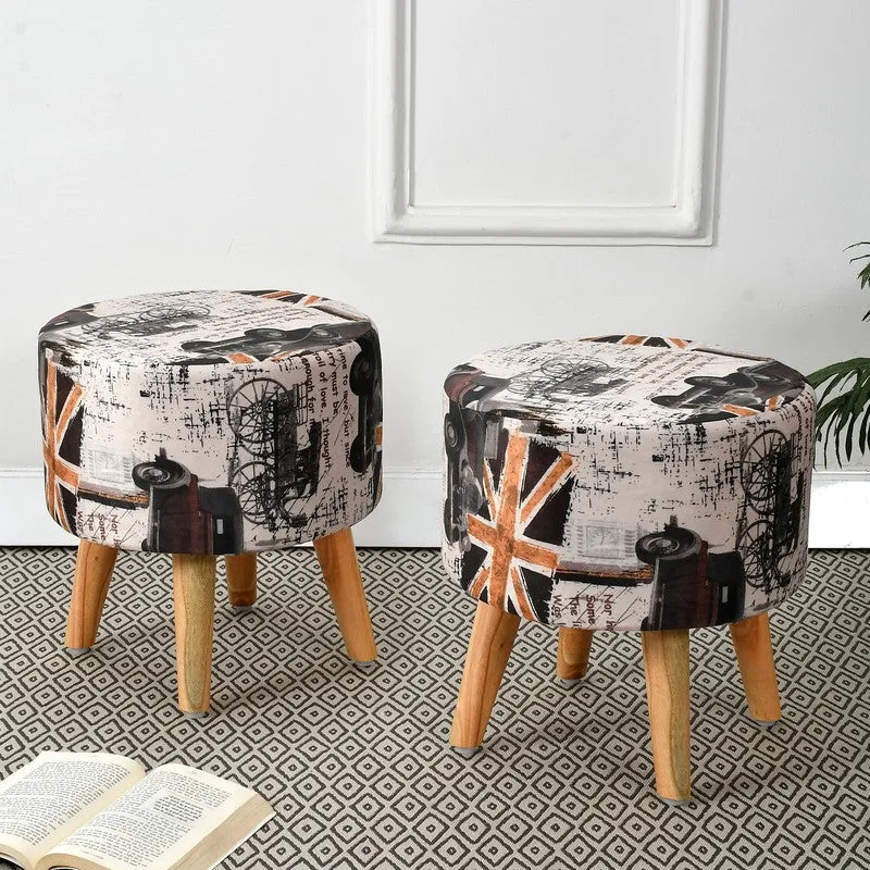 Traviso Uk Print Multicolor Engineered Wood Ottomans - Set Of Two media 1