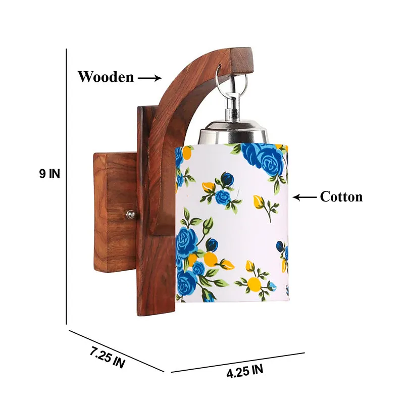 Forma Blue Fleur Cylindrical Fabric & Wooden Wall Lamp media 5