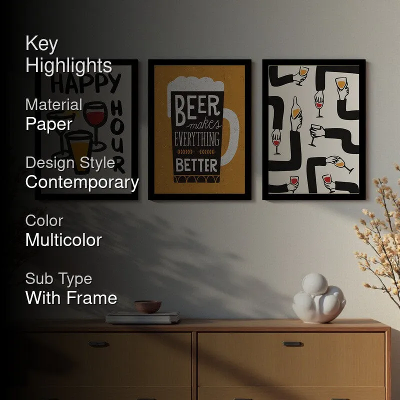 Happy Hour Paper Wall Painting With Frame - Set Of Three media 2