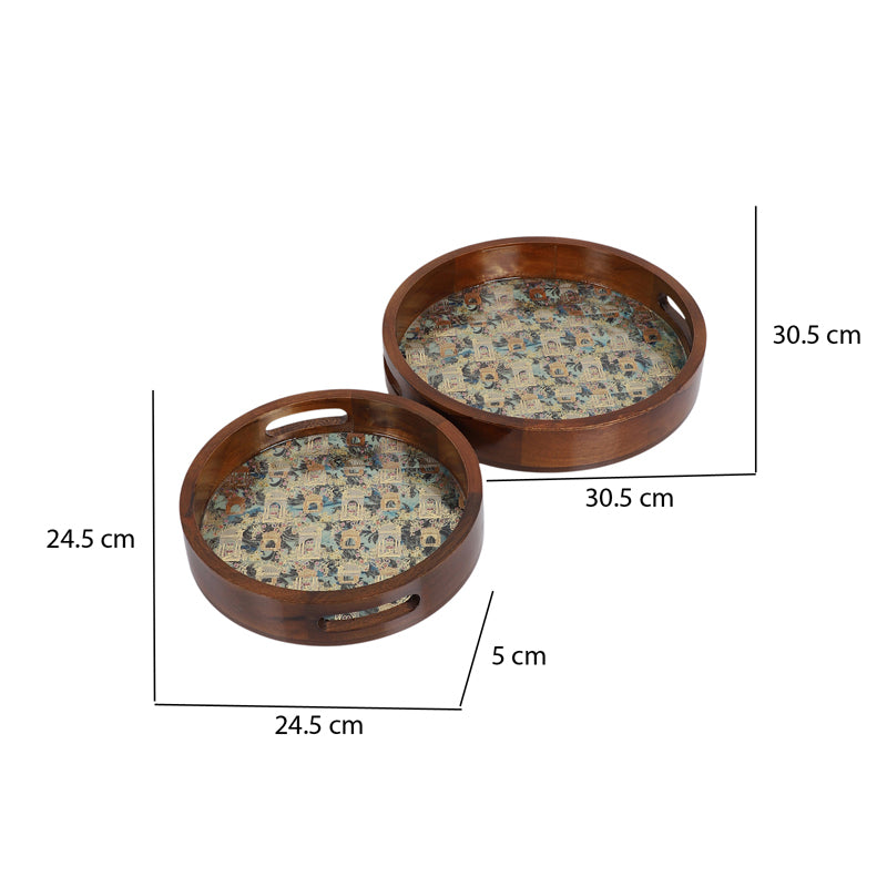 Jharokha Charm Round Wooden Serving Tray - Set of Two media 6