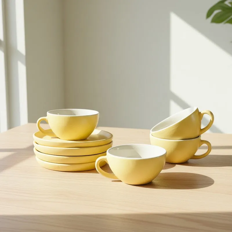 Ceramic Cup & Saucer (Yellow/240 mL Each) - Set of Four media 1