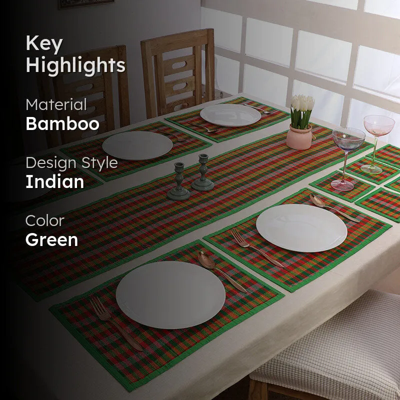 Chequered Zen Bamboo Kitchen Linen Set (Green) - Thirteen Piece Set media 2