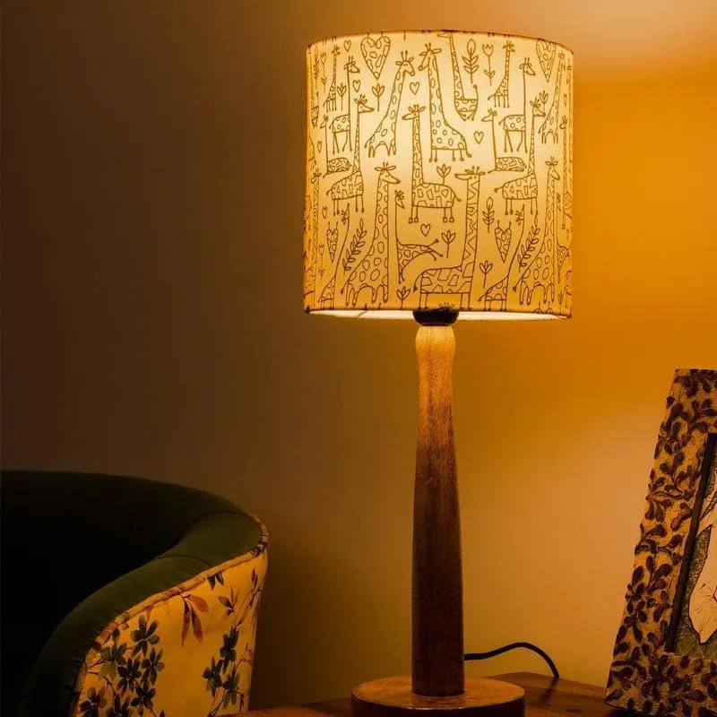 Tall Tales Classy Wooden Stand Fabric Table Lamp - Beige,Brown media 1