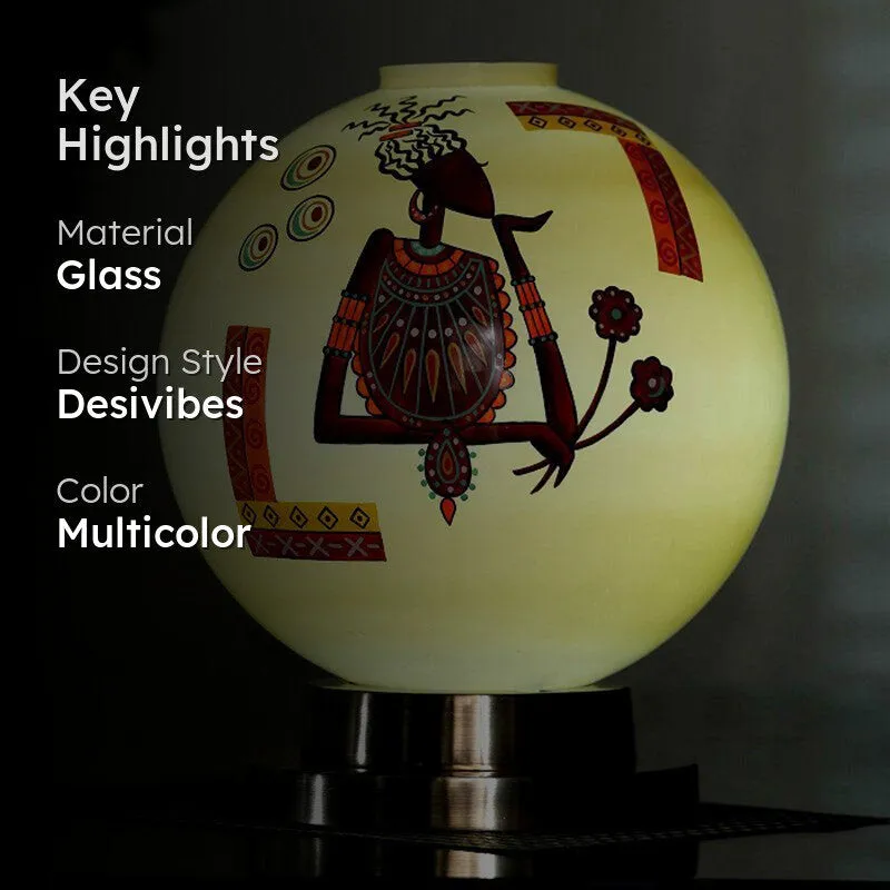 Tribal Lumina Hand Painted Brass & Glass Moon Table Lamp - Multicolor media 2