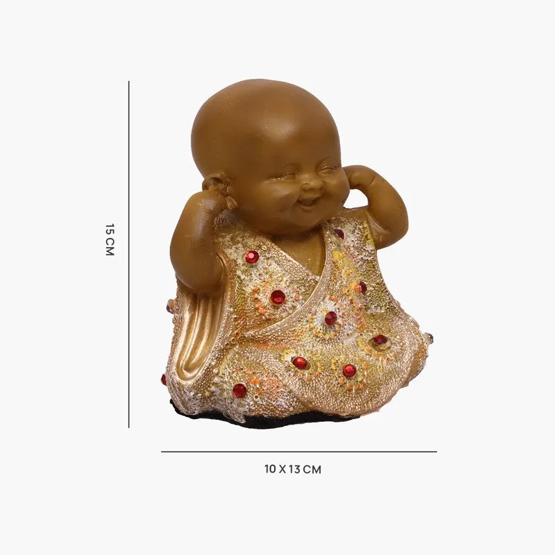 Awakening Laughing Buddha Showpiece - Brown media 7