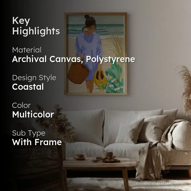 Sandy Shore Canvas Wall Painting - Brown Frame media 2