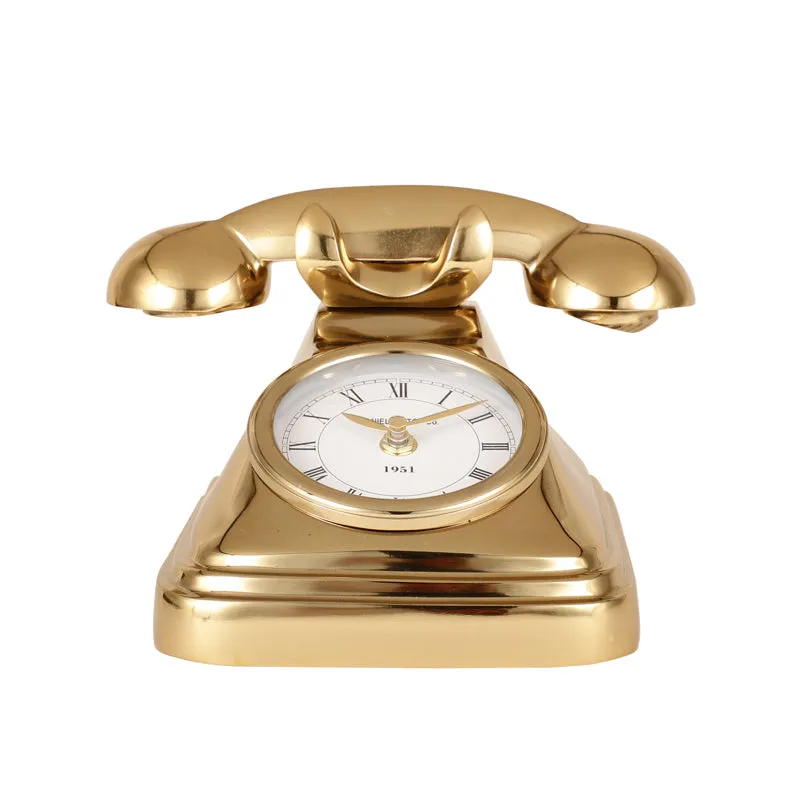 Antique Telephone Table Clock - Gold media 3