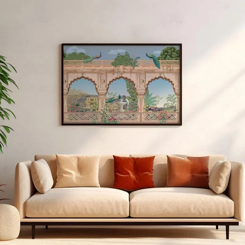 Regal Mughal Heritage Garden Canvas Wall Painting - Black Frame media 4