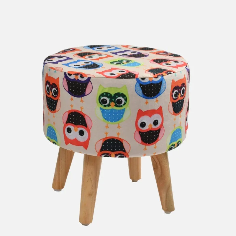 Hootsy Owl Print Multicolor Engineered Wood Ottomans - Set Of Two media 4