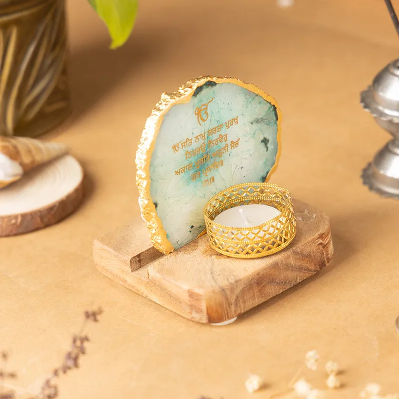 Agate Onkar Mantra Tea Light Holder - Green media 6