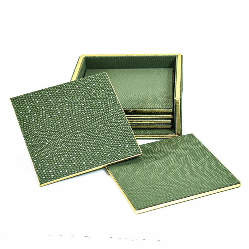Tisquo Faux Leather Coaster (Olive Green) - Seven Piece Set media 3