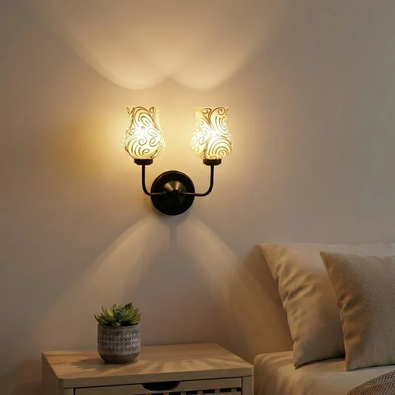Golden Swirl Twin Tulip Glass Wall Lamp media 1