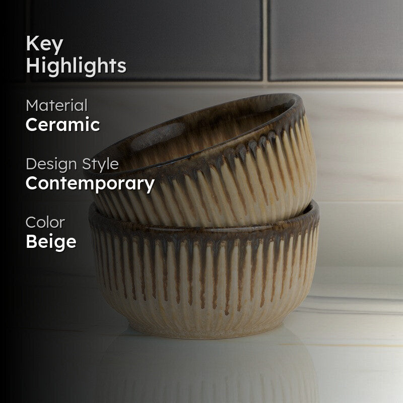 Mintora Beige Ceramic Serving Bowls - Set Of Two media 2