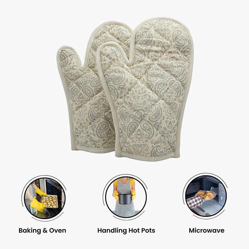 Swayam Tapsi Kitchen Gloves (Beige & Grey) - Set Of Two media 3