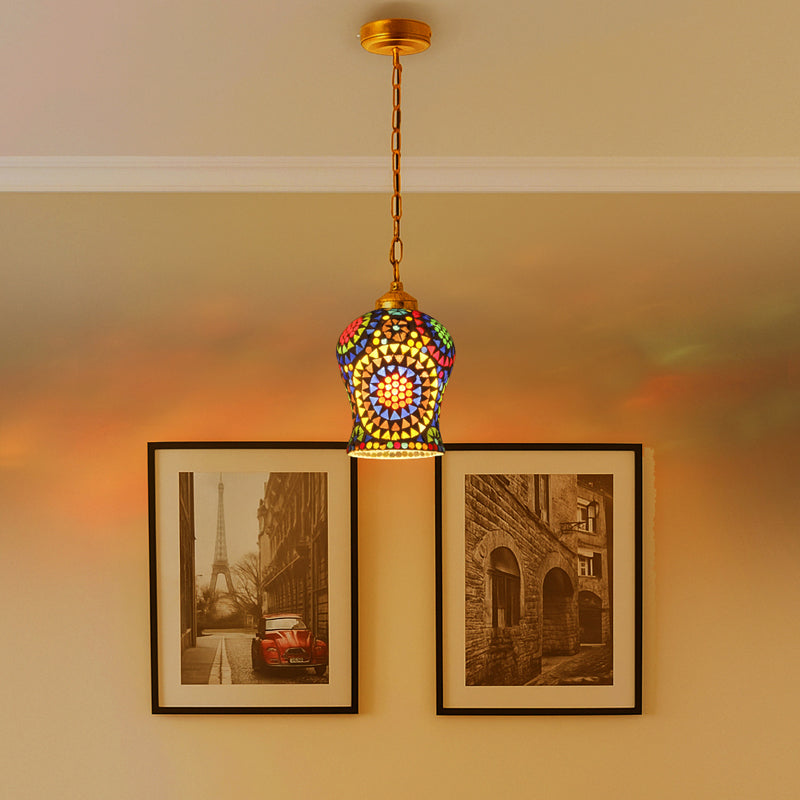 Mosaic Pattern Metal & Glass Ceiling Lamp