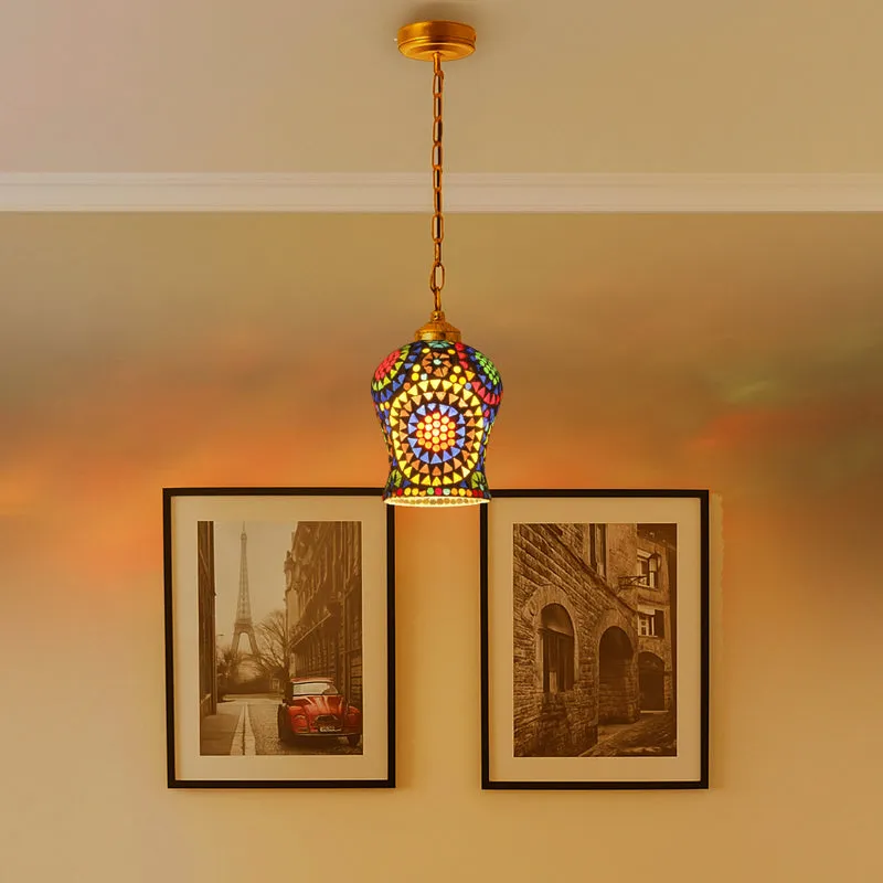 Mosaic Pattern Metal & Glass Ceiling Lamp media 1