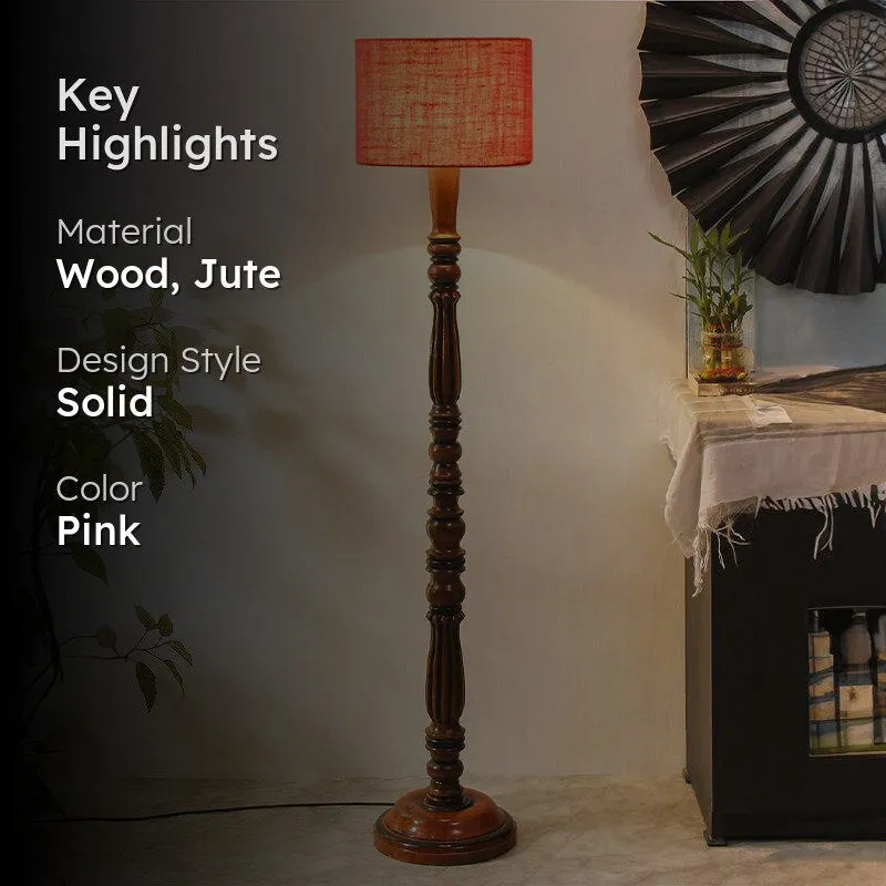 Masiya Vintage Wooden Floor Lamp With Jute Shade - Pink media 2