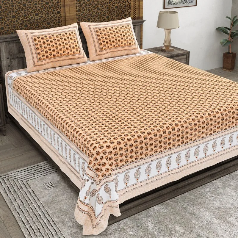 Floriya Cotton Bedsheet (Rust,Brown) - 240 TC media 1
