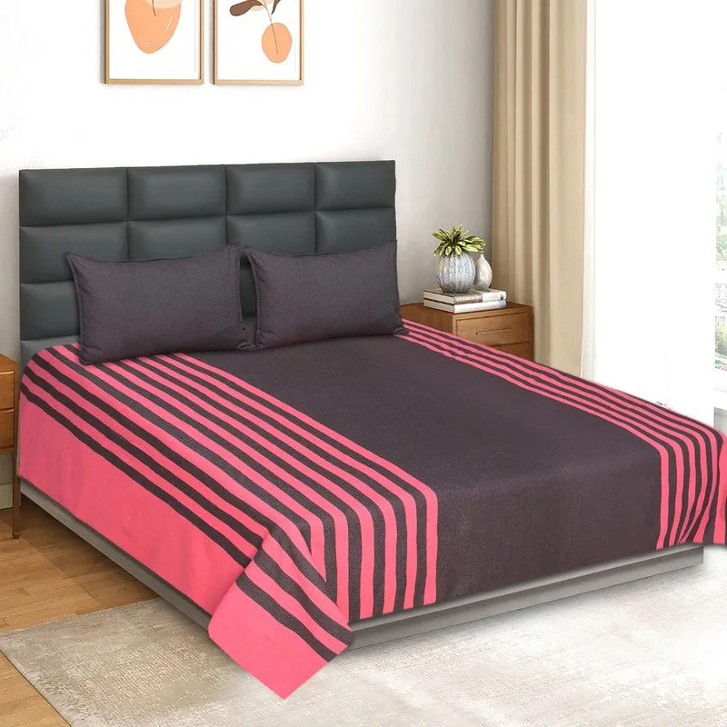 Line Comfort Cotton Bedsheet (Pink) - 102 TC media 1