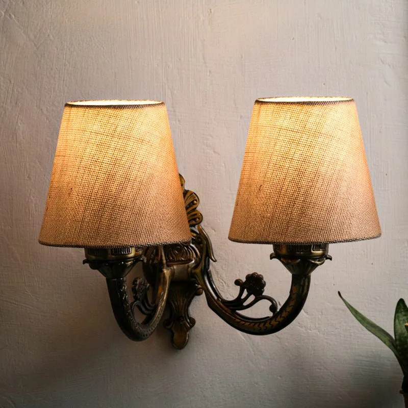 Vintage Conical Duo Fabric & Metal Wall Lamp - White media 1