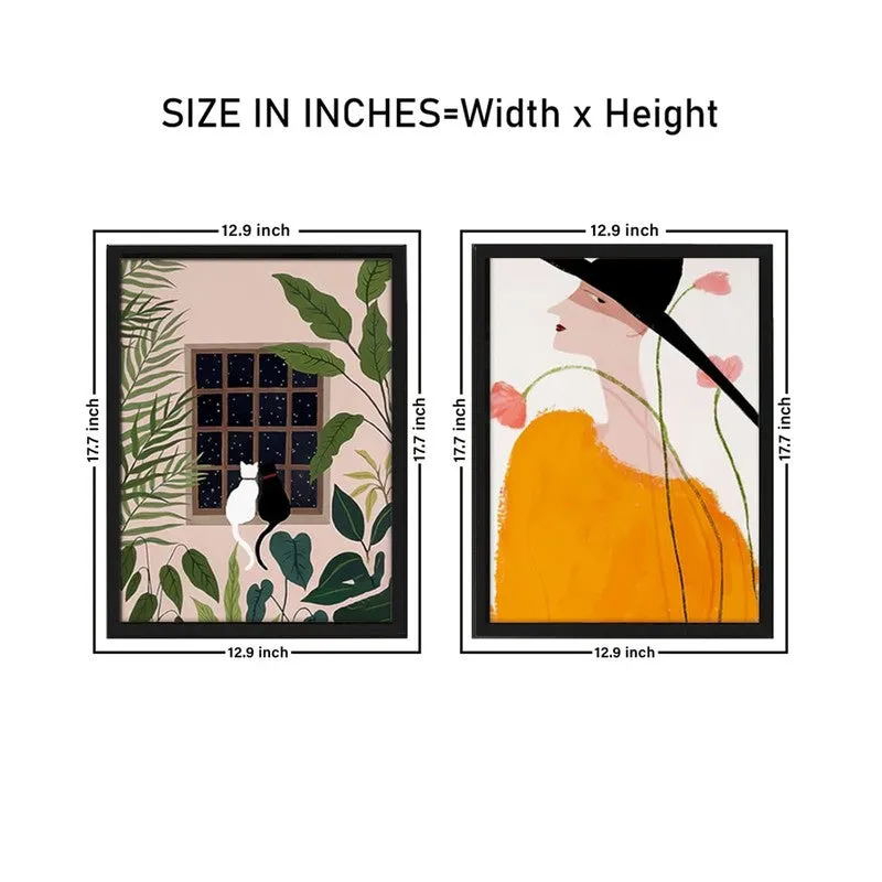Garden View Paper Wall Painting With MDF Frame - Set Of Two media 8