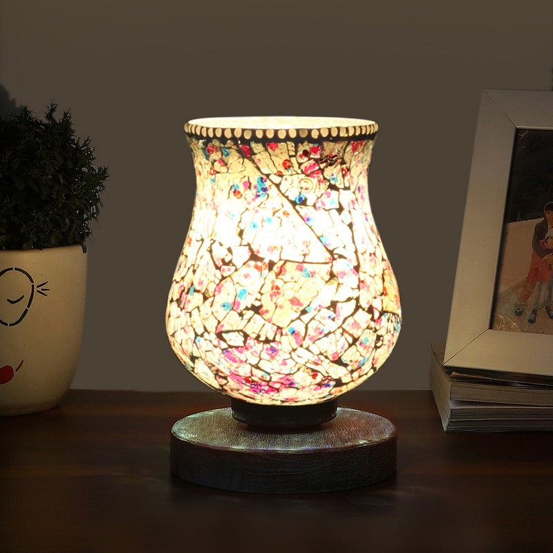 Radiessa Mosaic Glass Table Lamp With Wooden Base - Multicolor