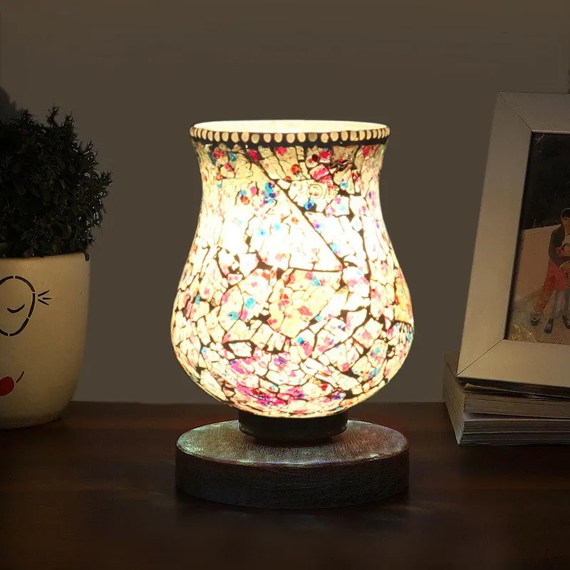 Radiessa Mosaic Glass Table Lamp With Wooden Base - Multicolor media 1