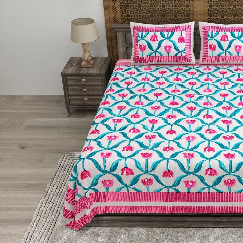Patternus Cotton Bedsheet (Pink,Blue) - 240 TC media 3