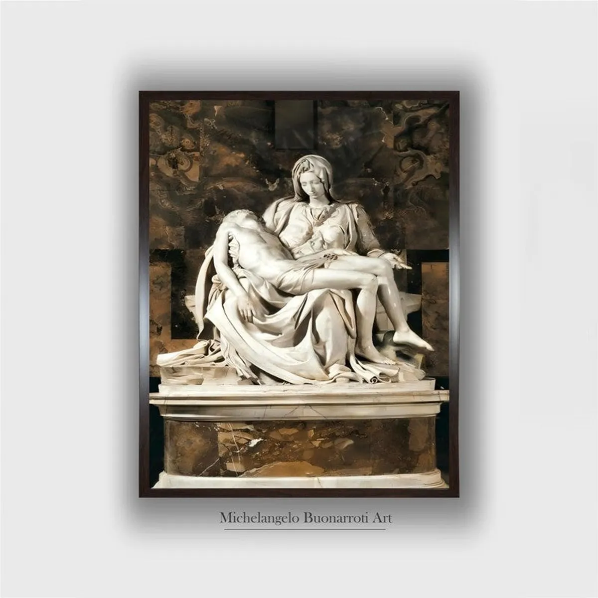 Framed classical wall art print shown with a caption on a white background