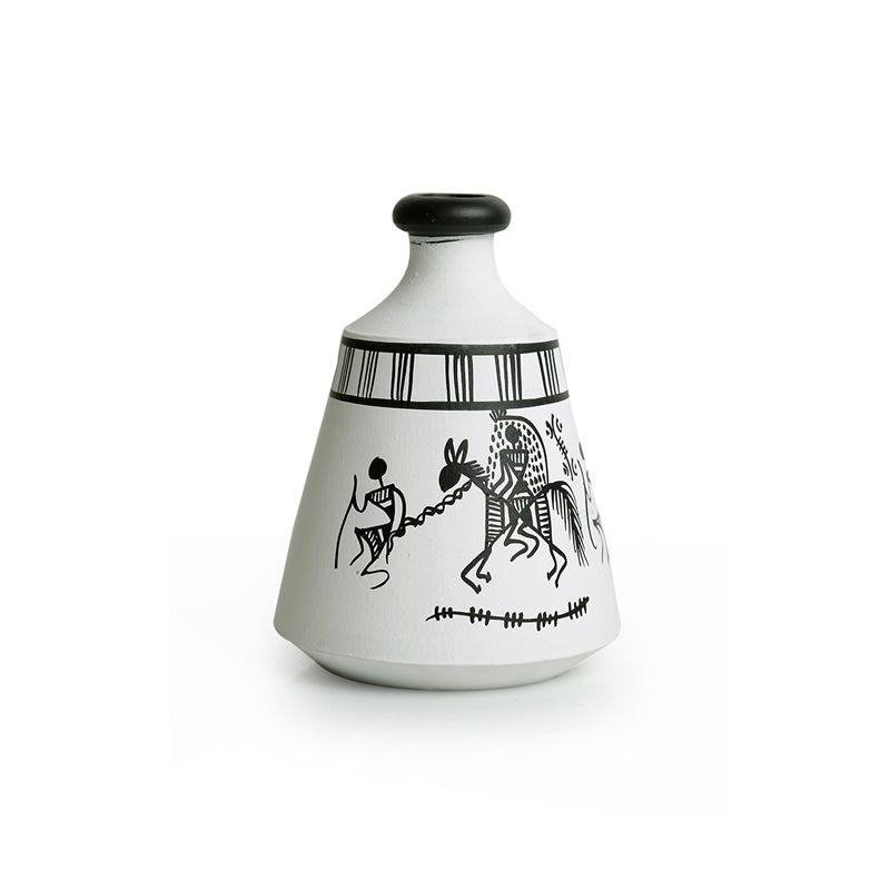 Vasavi Warli Handpainted Terracotta Vase - Set Of Three media 5