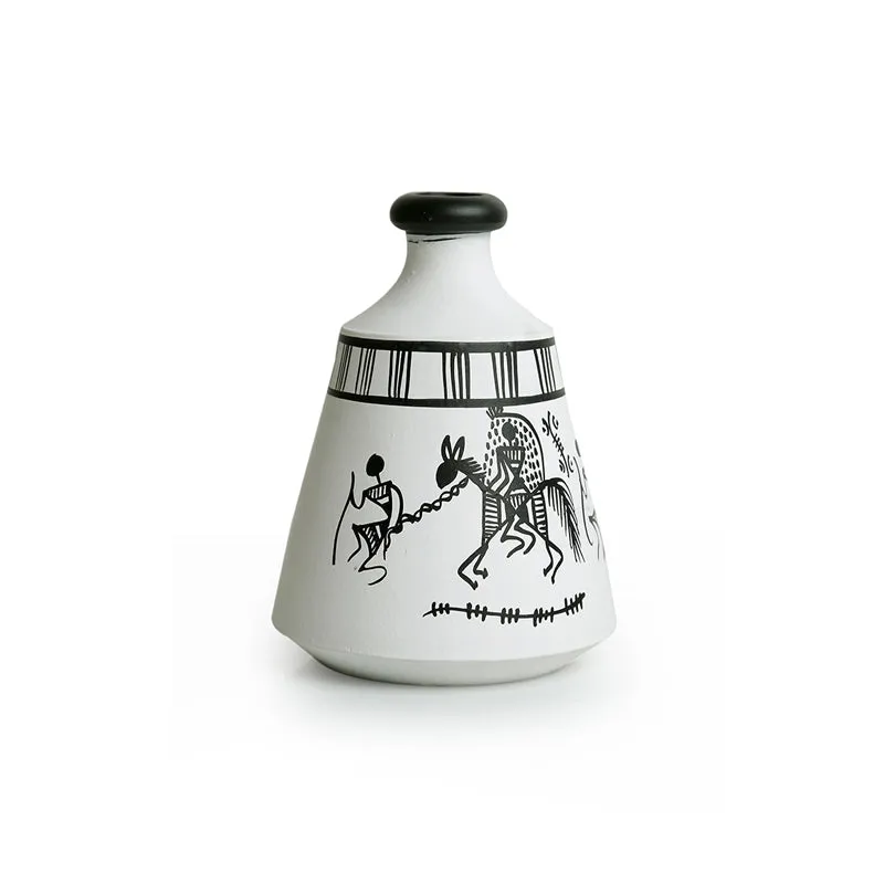 Vasavi Warli Handpainted Terracotta Vase - Set Of Three media 5